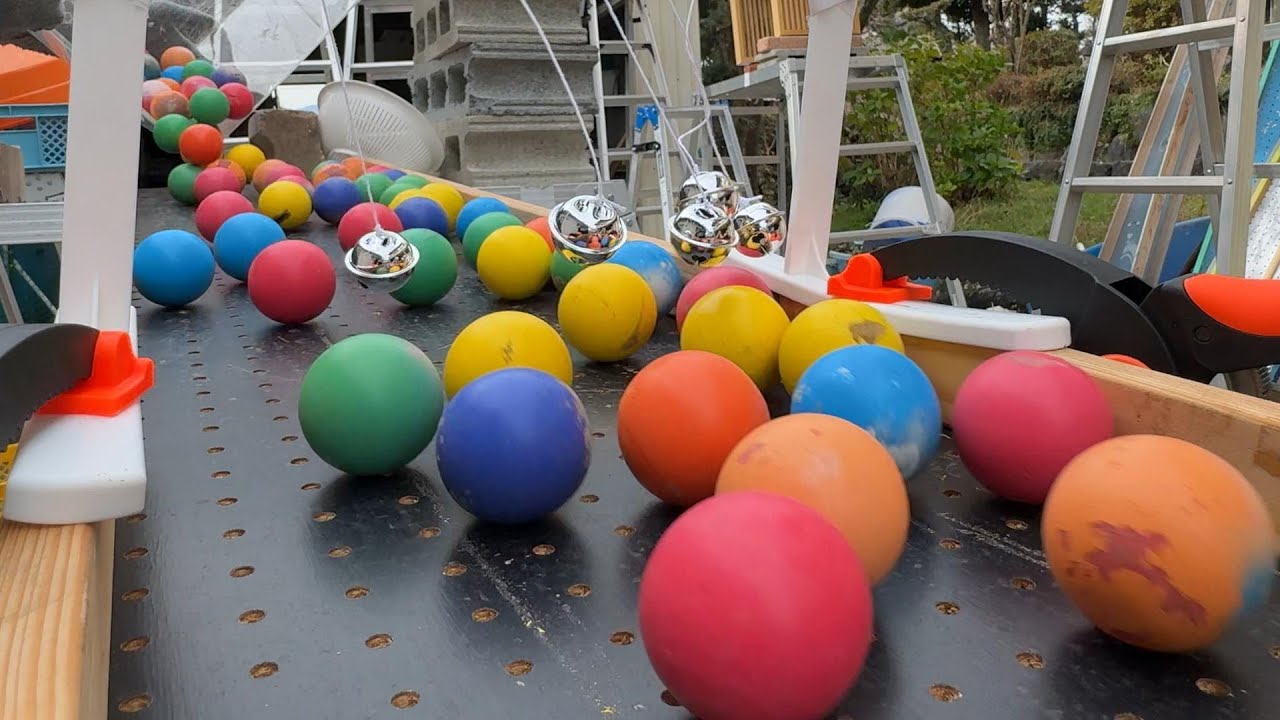 Making a marble run course with bells and a big funnel (wooden course with bells) #ASMR