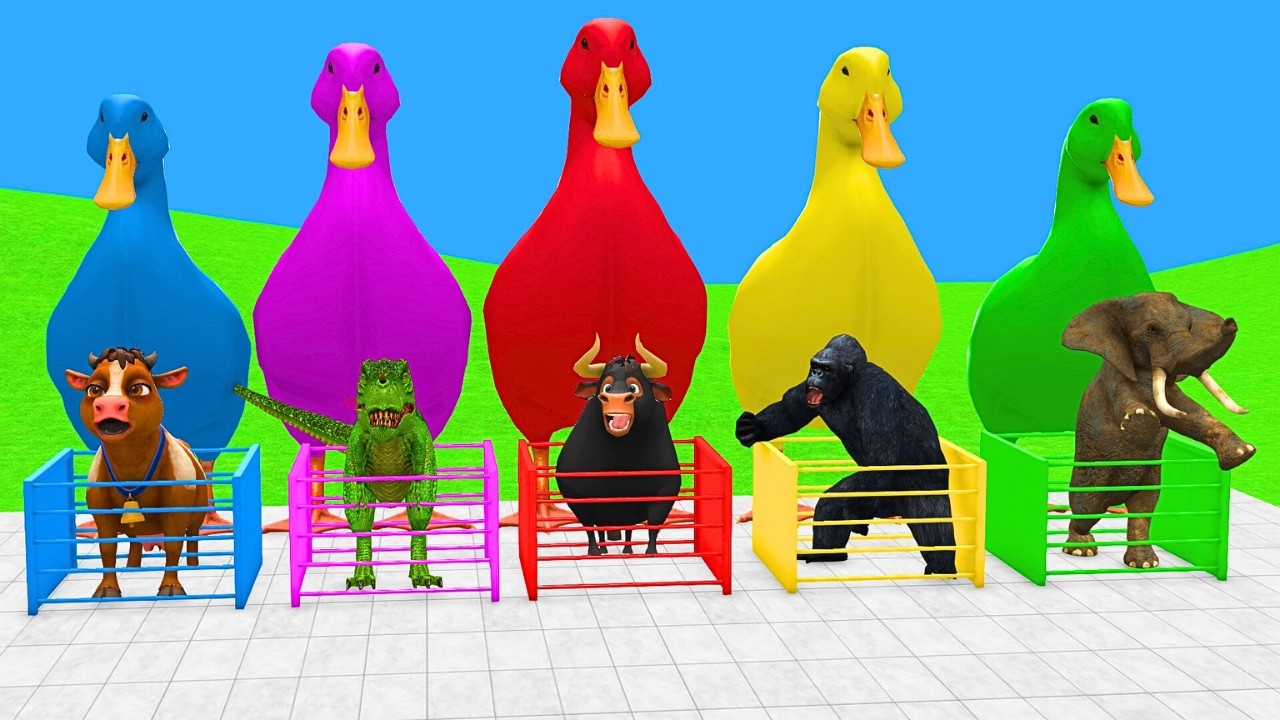 Long Slide Game With Elephant Gorilla Buffalo Hippopotamus Tiger 3d Animal Game Funny 3d Animals
