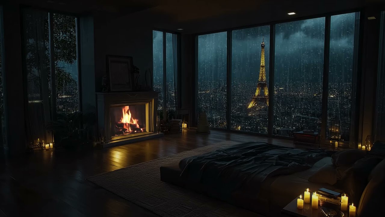 Rainy Night in a Luxury NYC Penthouse | Soft Rain & City Skyline for Deep Sleep and Relaxation