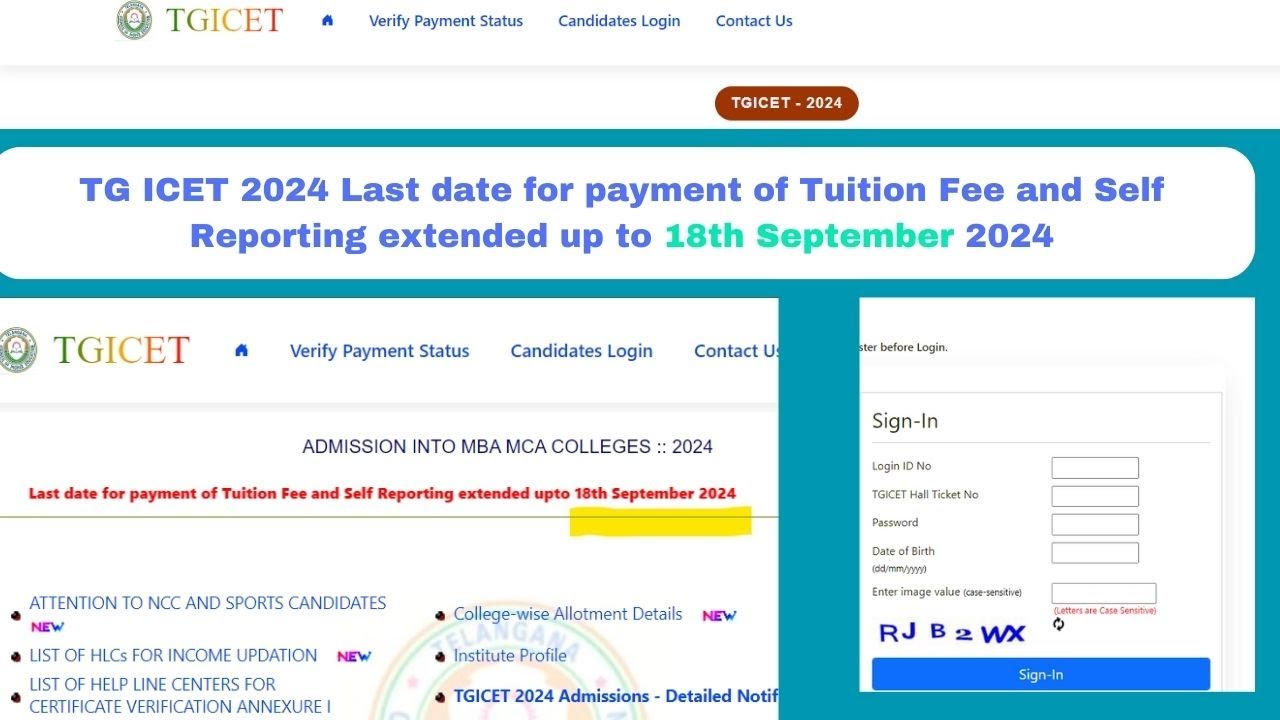 TG ICET 2024|ICET 1st Self Report Extended Date| Reporting Date 18th September|Online Joining Report