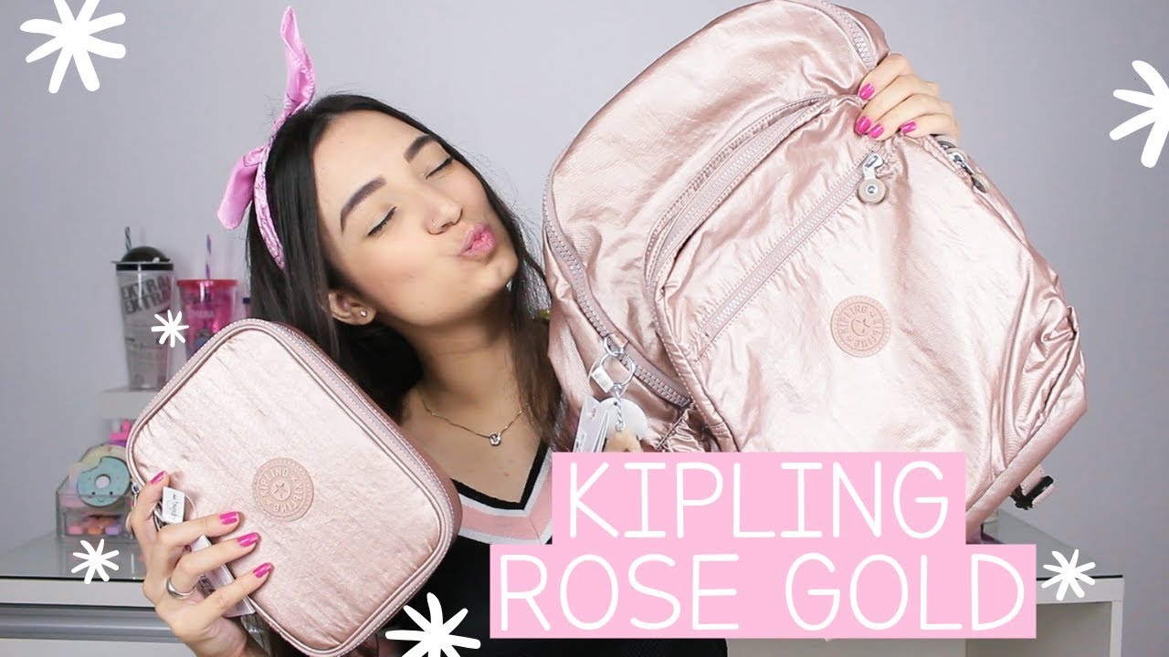 💡 MOCHILA E ESTOJO NOVOS DA KIPLING | ROSE GOLD METALLIC
