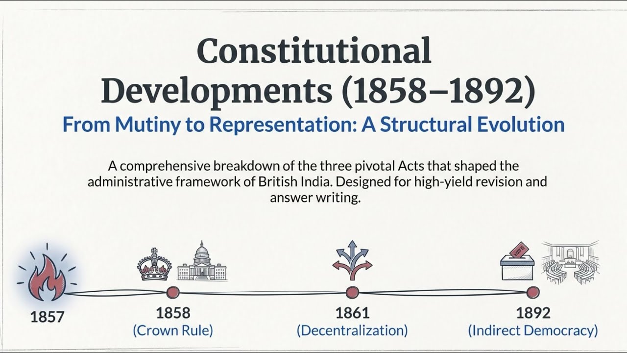Indian Polity – Lecture 3 | Constitutional Developments (1858, 1861 & 1892)