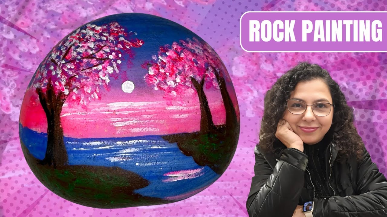 Easy landscape rock painting#handpaintedrocks 