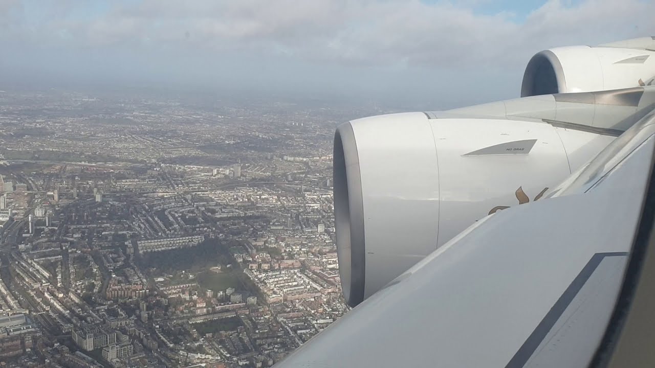 Emirates Airbus A380-800 A6-EDV landing at London Heathrow airport