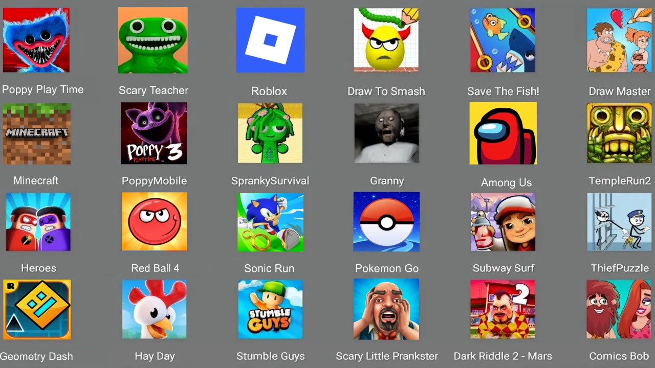 Poppy Play Time Chapter 5,Scary Teacher,Roblox,Minecraft,Skibidi Toilet,Red Ball 4,Sprunki survival