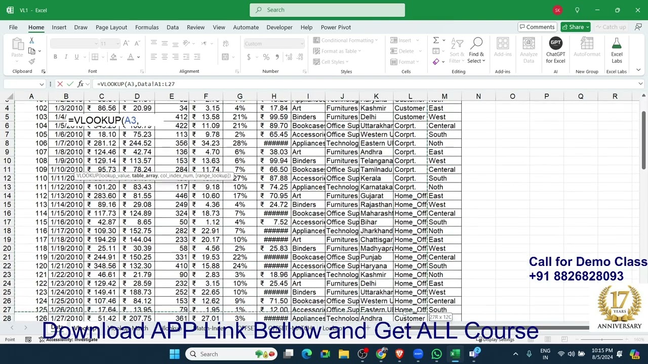 Complete VLookup Formulas in Excel 2024 ! VLookup , XLookup , Match , Index,Offset