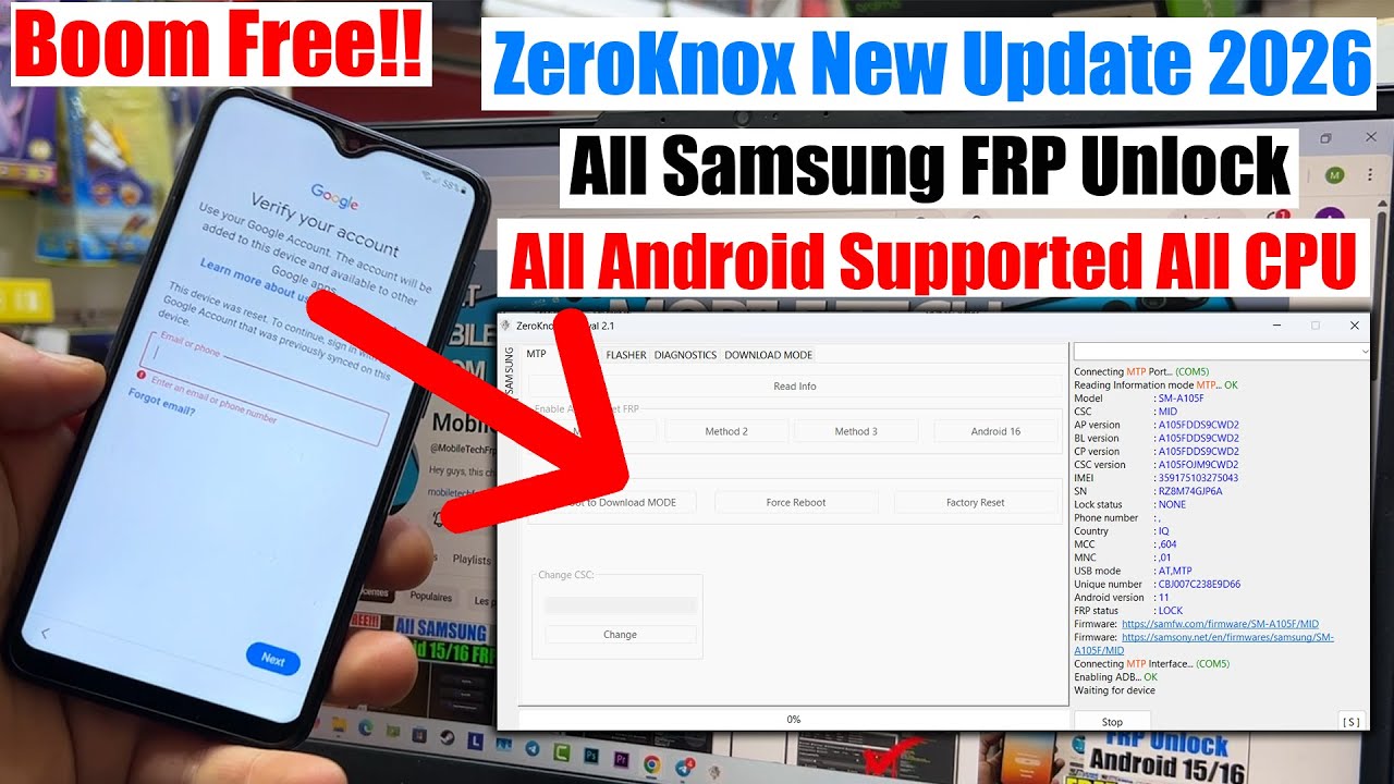 Samsung FRP Tool 2026, Google Account Bypass | Frp Unlock, ZeroKnox Removal
