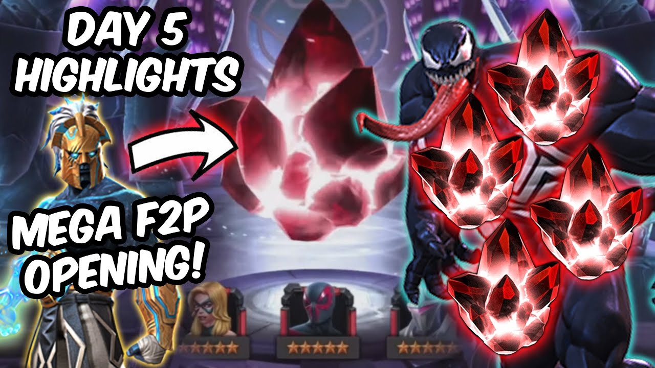 5x 5 Star MEGA Free To Play Crystal Opening! - Day #5 F2P Highlights - Marvel Contest of Champions