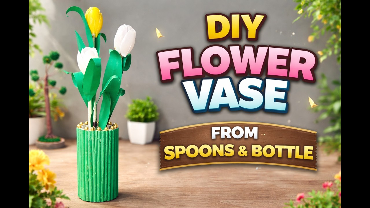 DIY Flower Vase from Waste Bottle & Plastic Spoons | Best Home Decor Craft Idea
