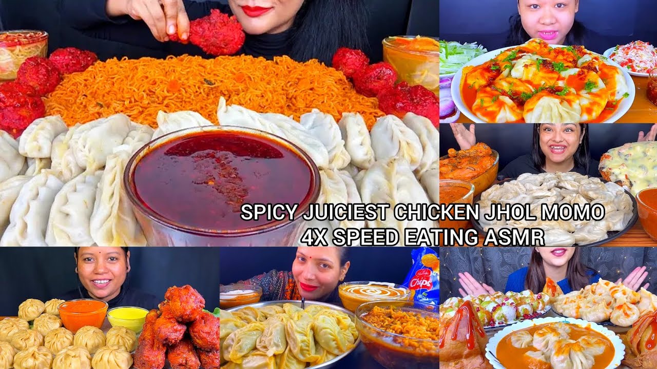 EATING ASMR SPICY NOODLES, CHICKEN MOMO, KOREAN FRIED CHICKEN,JUICIEST CHICKEN JHOL MOMO/BIG BITES