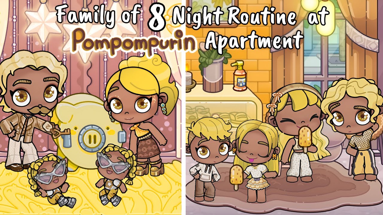 Family of 8 Night Routine at Pompompurin Apartment 🤎🏠 | Avatar World Roleplay | Pazu