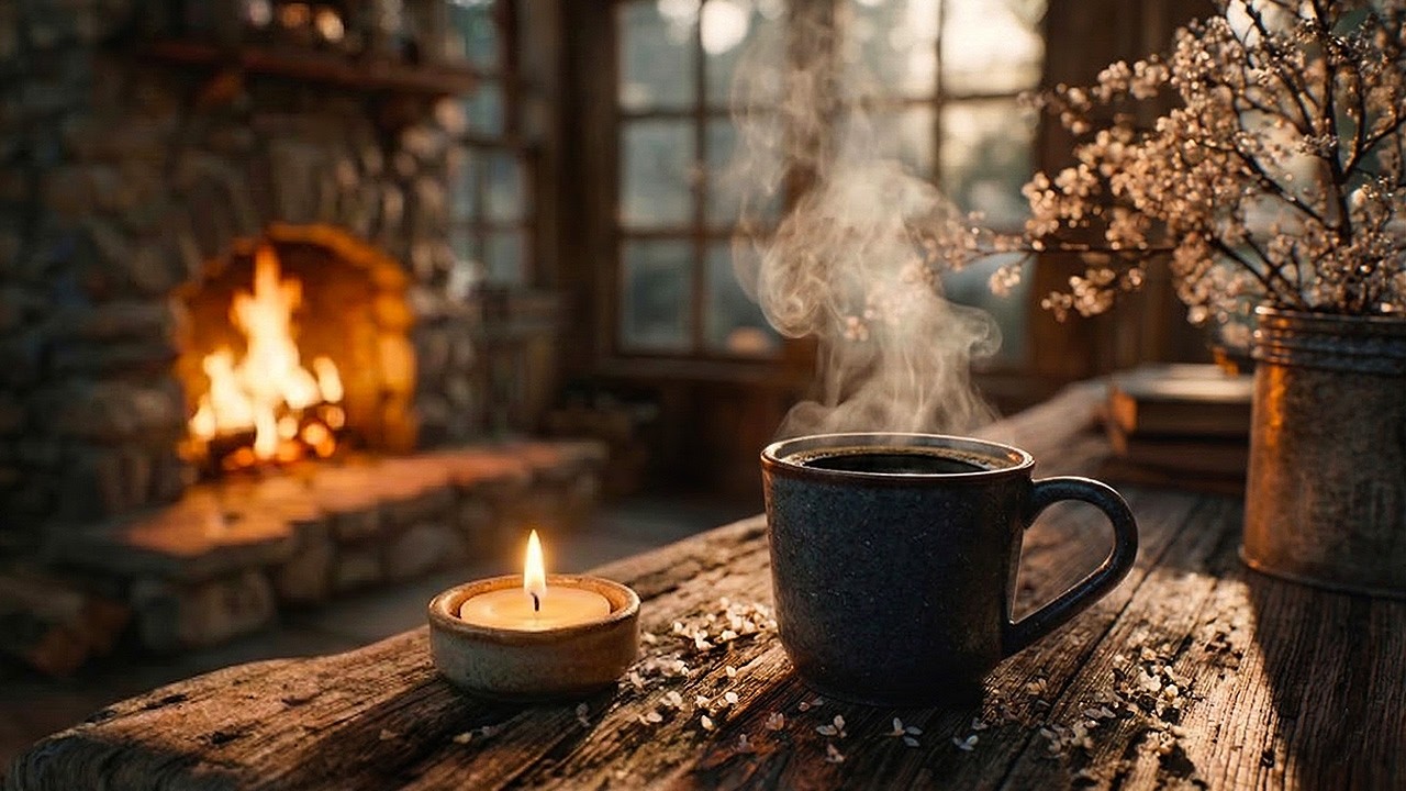 Soft Acoustic Guitar for Quiet Time on a Spring Evening | Cozy Fireplace Ambience (3 Hours)