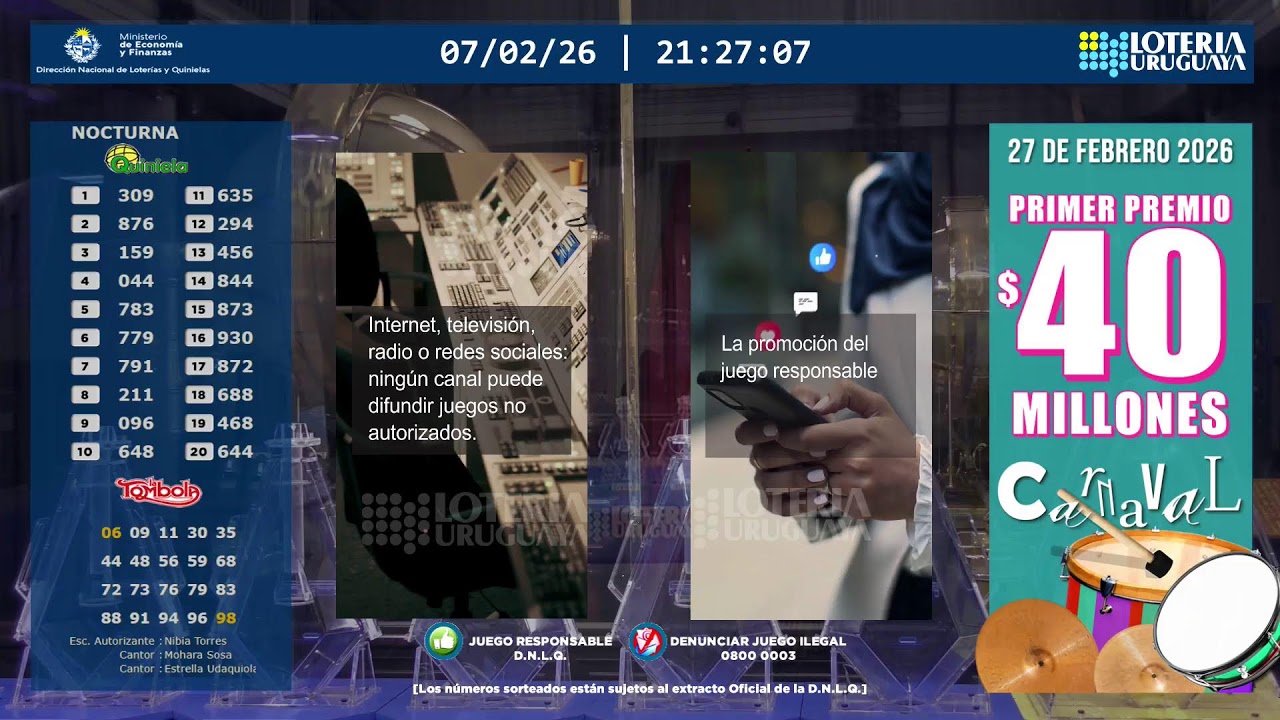 Emisi&oacute;n en directo de Loteria Uruguaya