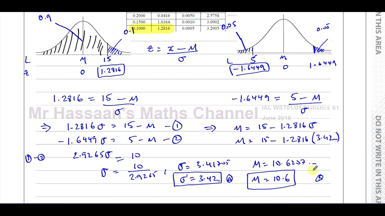 WST01/01, (Edexcel) IAL S1 June 2018, Q6, Normal Distribution , Finding Mean and Standard Deviation