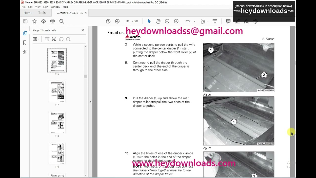 Gleaner EU 9300 Series 9325 9330 9335 9340 DynaFlex Draper Header Workshop Service Manual 79037415A
