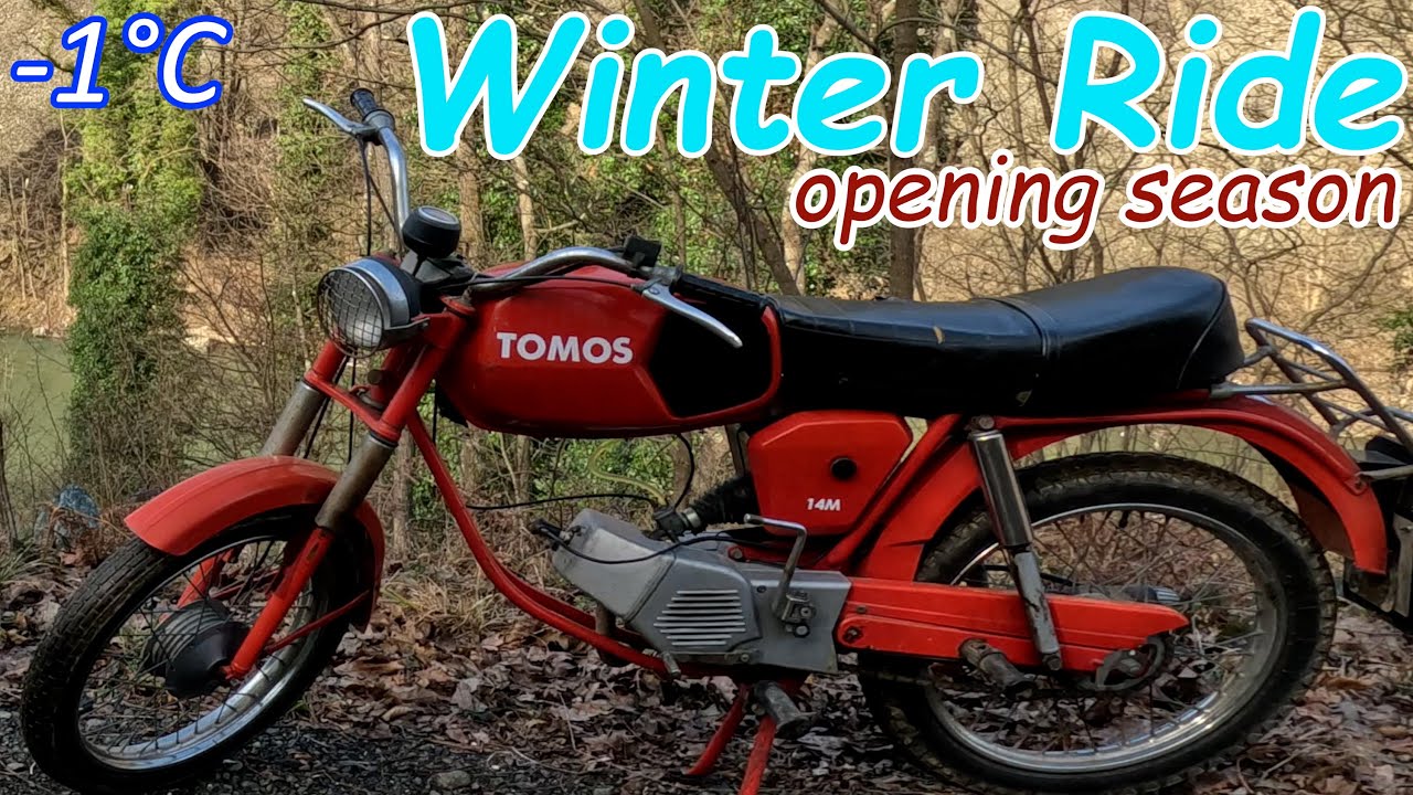 ПРИКЛЮЧЕНИЕ TOMOS, Зимняя поездка при -1°C, открытие сезона на моем новом мотоцикле Tomos T14 1983