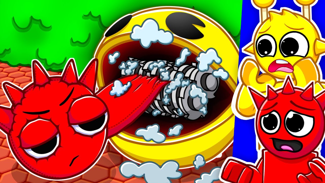 GIANT SPRUNKI vs PACMAN SHREDDER!!