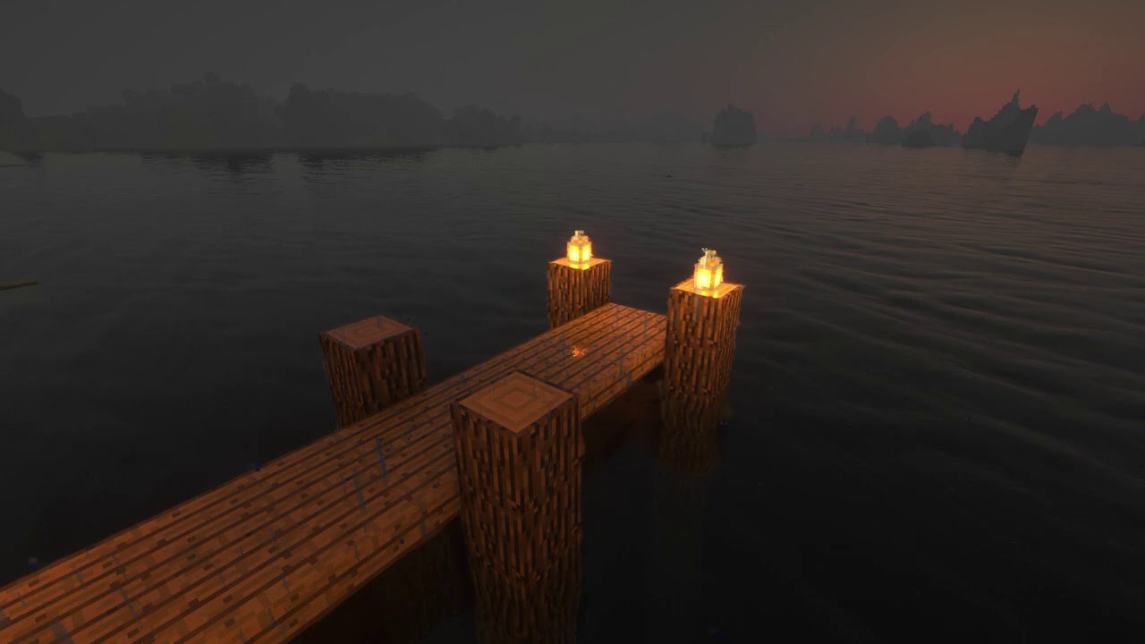 🌧 🌊 Minecraft Night Time Rainy Pier with Relaxing Music 🌊 🌧