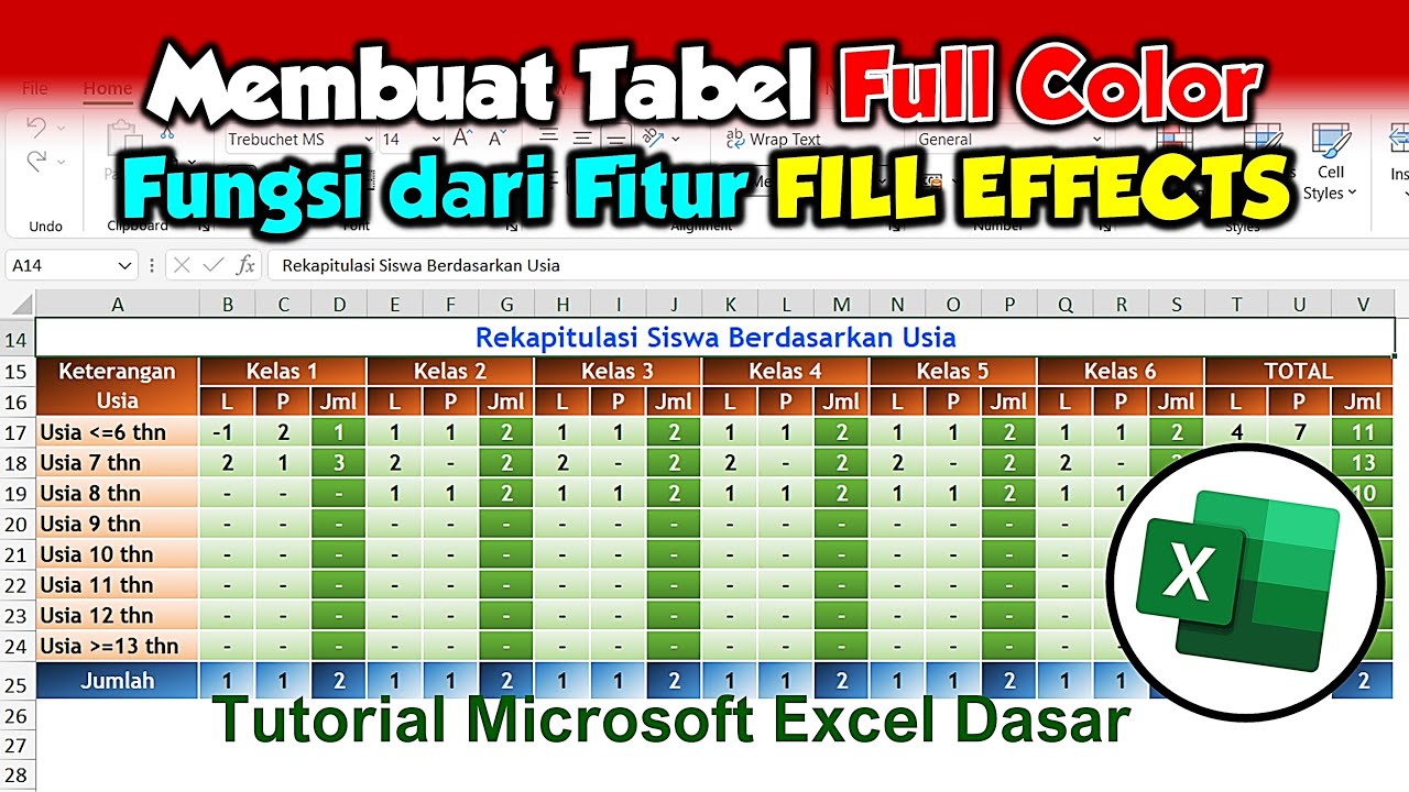 🔴TIPS EXCEL || Cara membuat Tabel Excel Full Color, menggunakan Fill Effects Excel