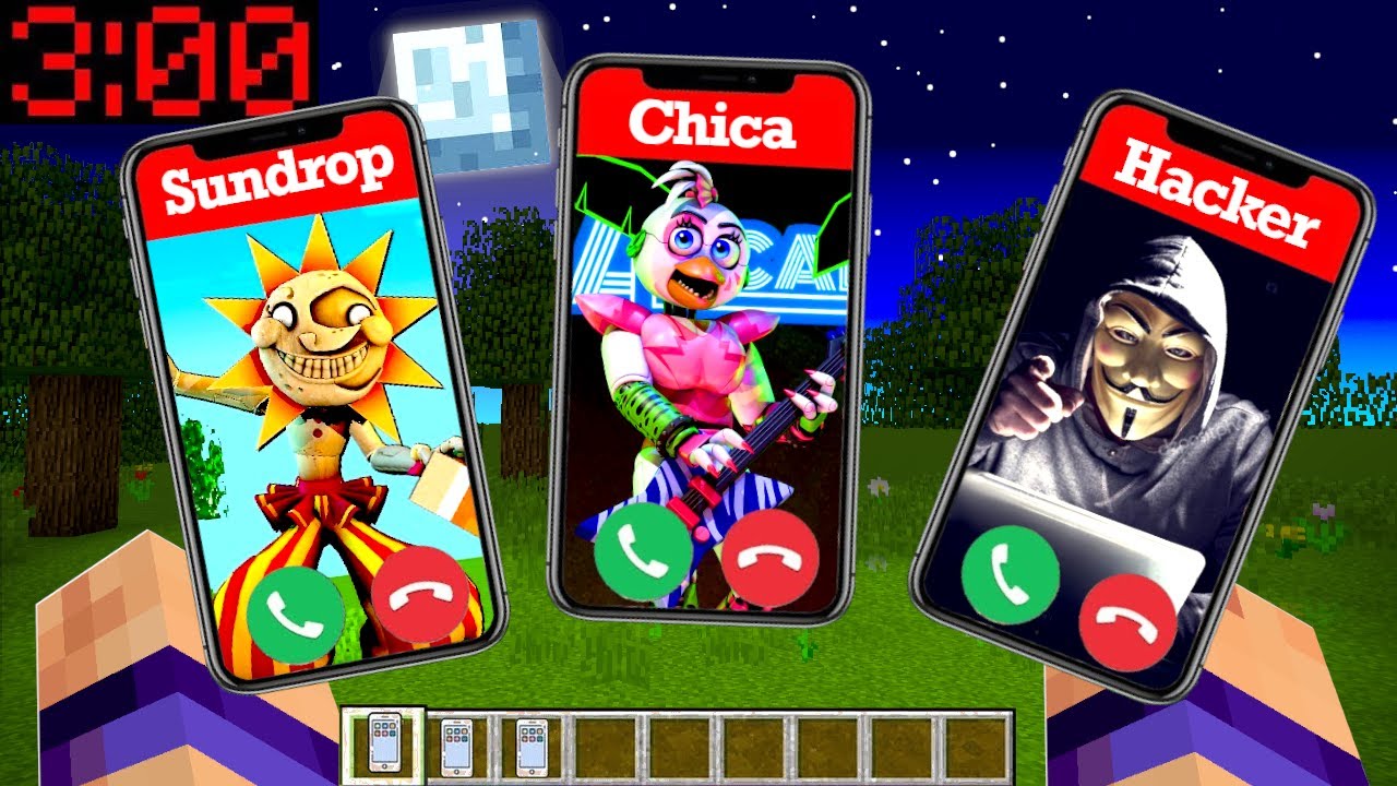 NIE ODBIERAJ TELEFONU OD SUNDROP, CHICA, HACKER o 3 w NOCY w MINECRAFT!