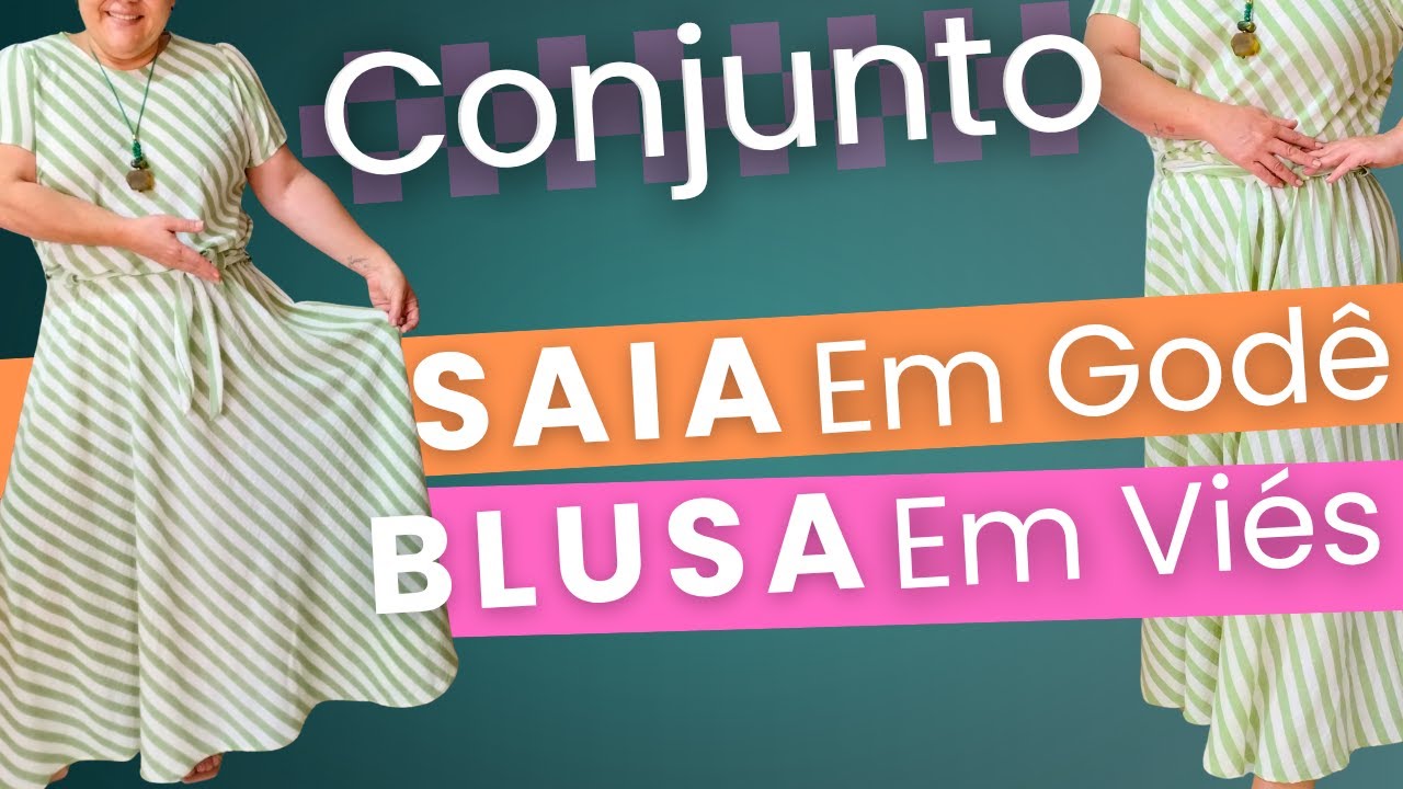 AULA COMPLETA DE COMO FAZER CONJUNTO SAIA EM GODÊ E BLUSA EM VIÉS - VOU TE ENSINAR