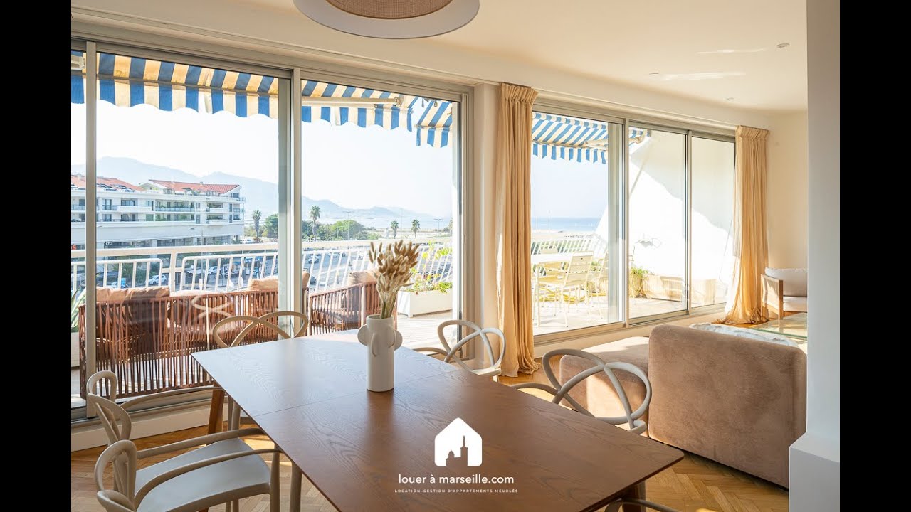 Location appartement meublée Marseille 13008, Les plages, vue mer, T5 standing terrasse et parking