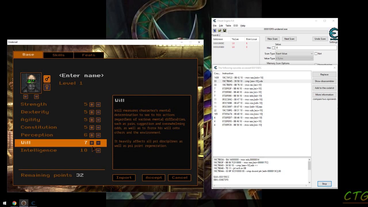 Cheat Engine - Value Limits in Underrail
