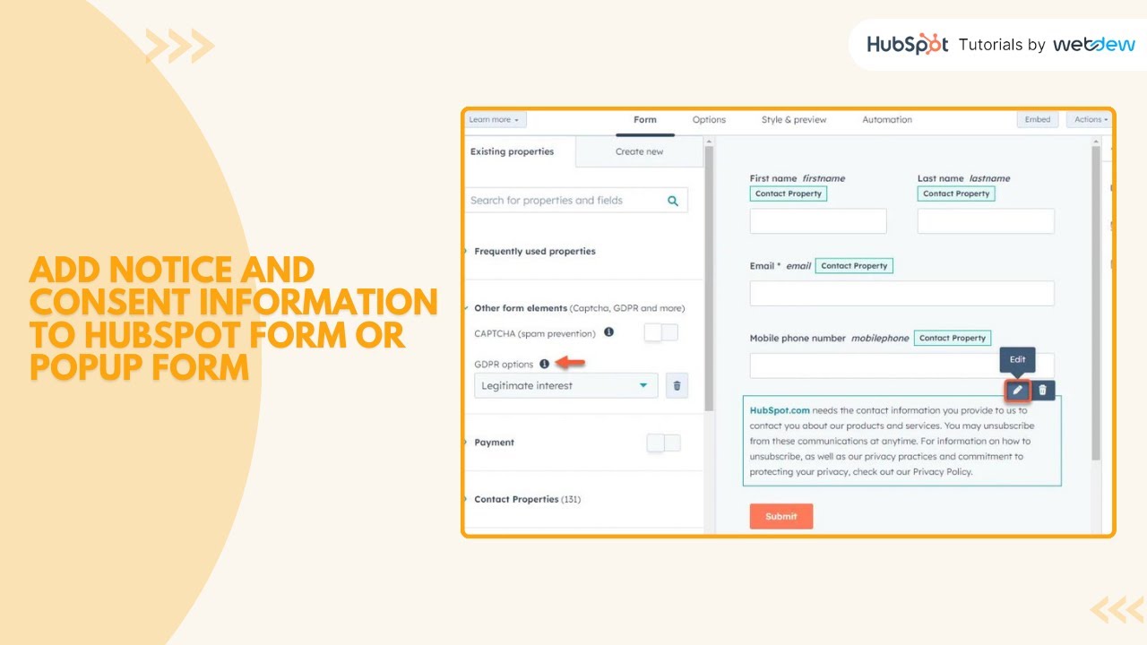 How to add notice and consent information to HubSpot form or popup form