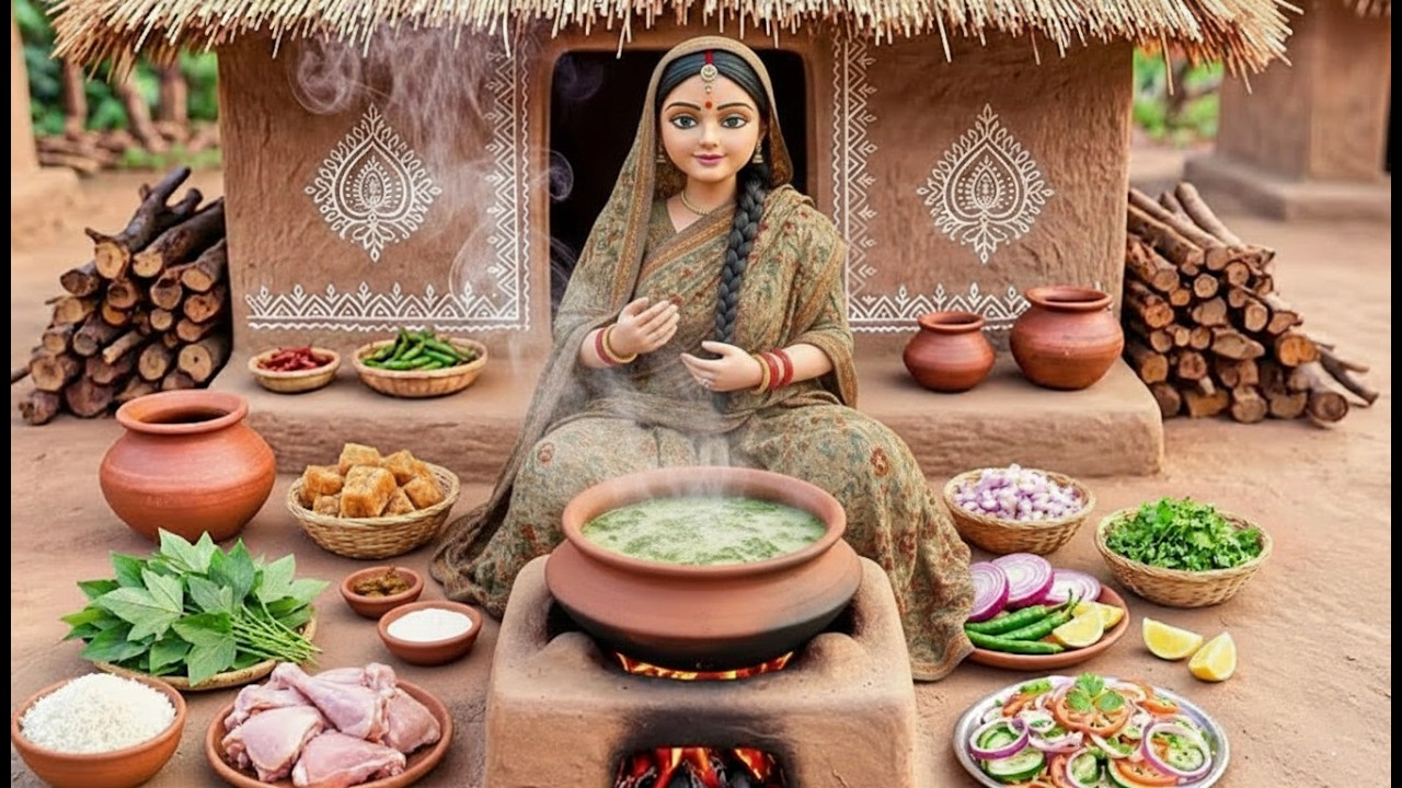 Miniature Doll Gongura Chicken, Plain Rice & Onion Cooking ASMR | Indian Village Tiny Kitchen Story