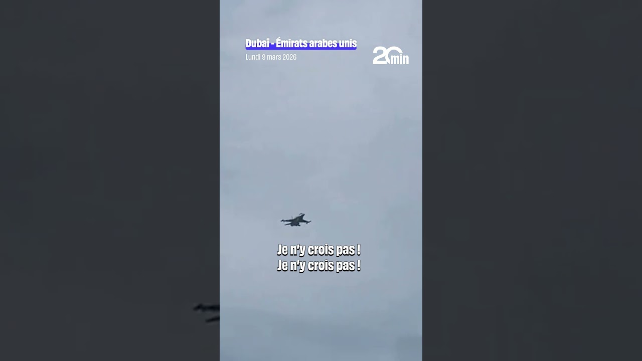 Un avion F 16 émirati chasse un drone iranien survolant une plage de Dubaï
