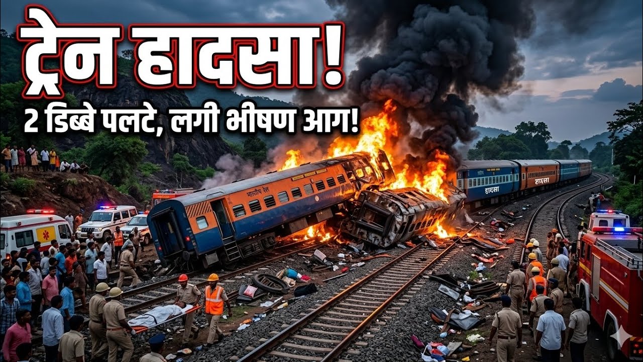#दो ट्रेन आपस में टकरा कर भीषण आग लग गई लोगों में हरदम मैच गया😭😭 लास्ट तक वीडियो दिखाएं 😯