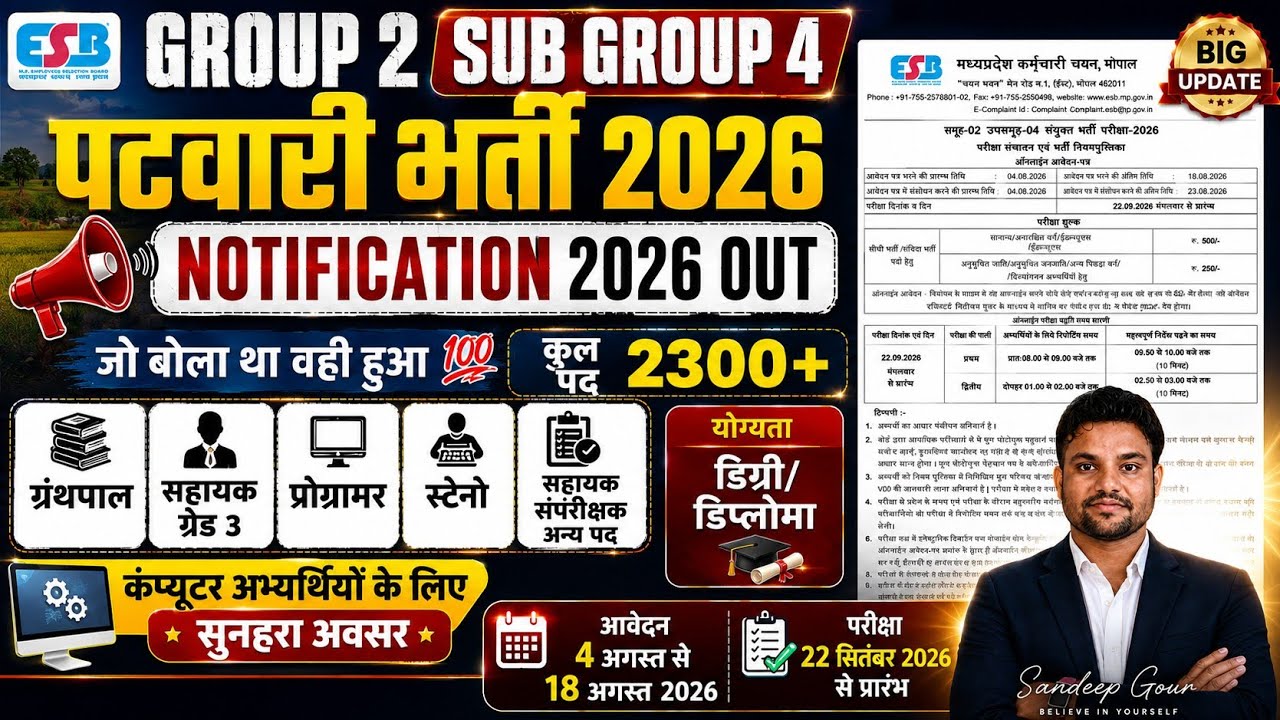 GROUP 2 SUB GRPUP 4 NOTIFICATION 2026 | GROUP 2 SUB GROUP 5 VACANCY 2026 | MP PATWARI NOTIFICATION 
