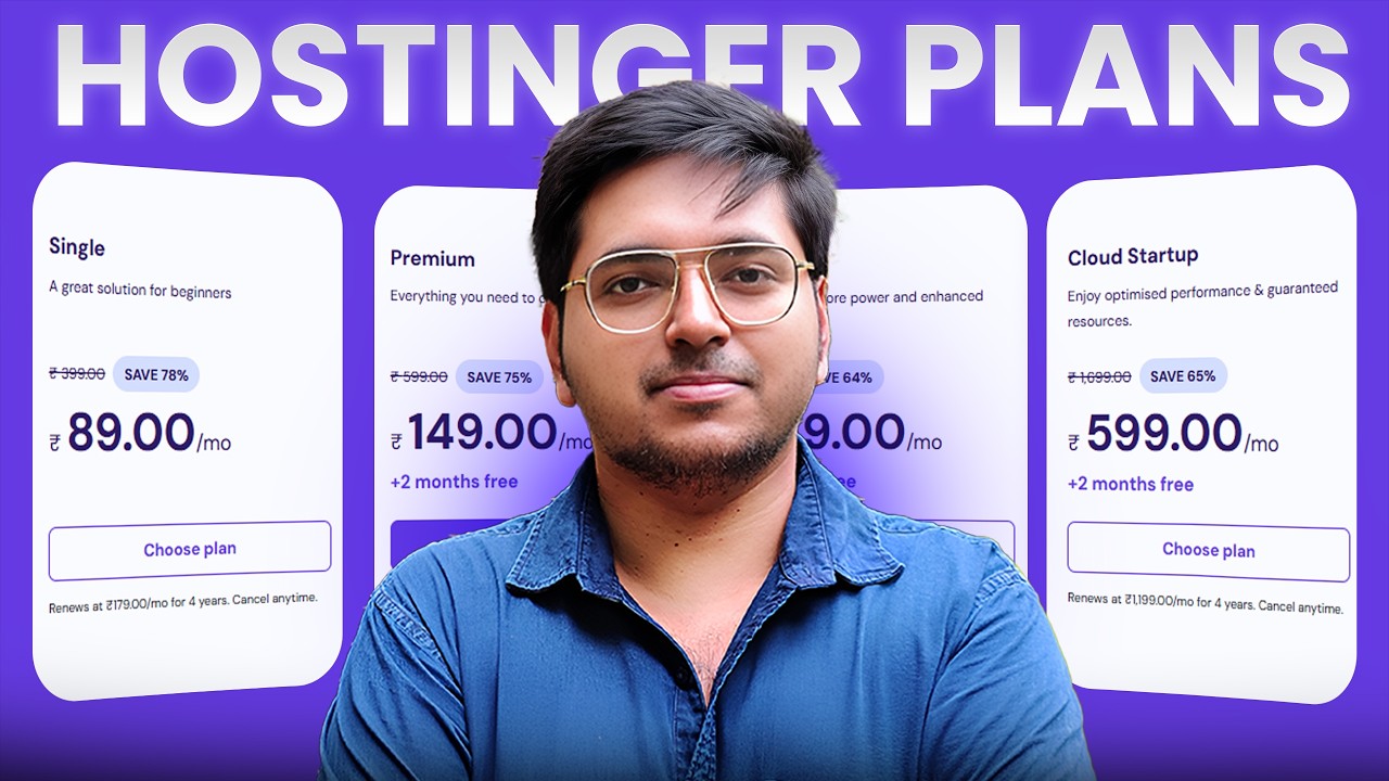 Hostinger ALL Plans Explained In Hindi ⚡️  Hostinger Single vs Premium vs Business Web Hosting Plan