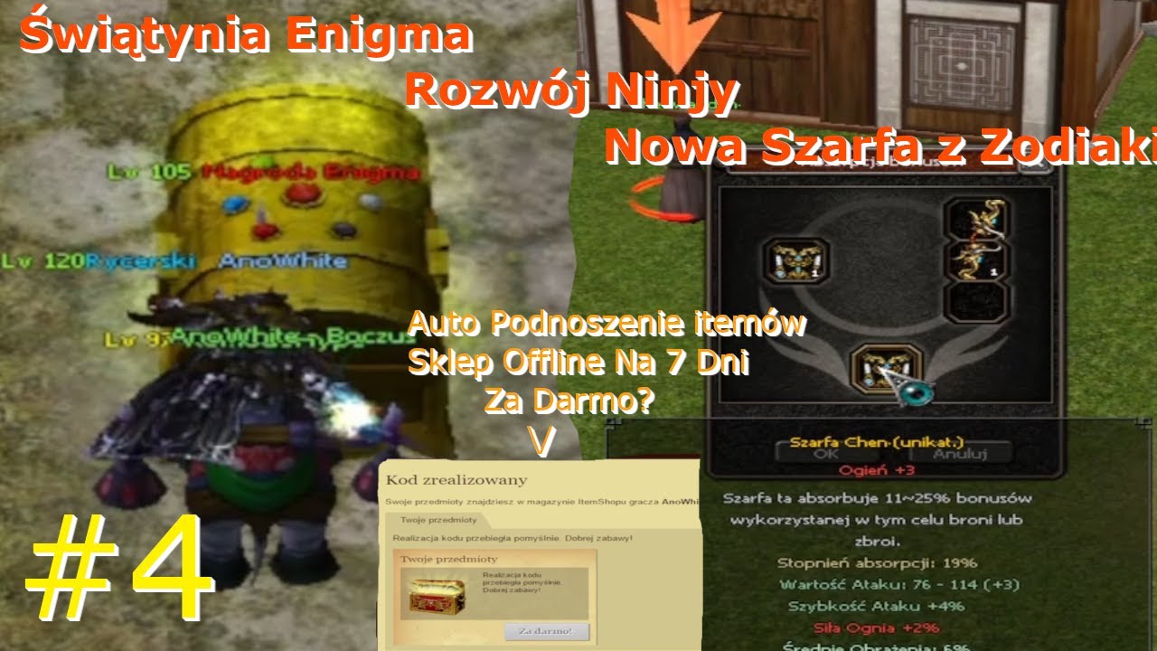 Metin2 PL #4 - 3x Świątynia Enigma, Lepsza Szarfa, 120 LVL