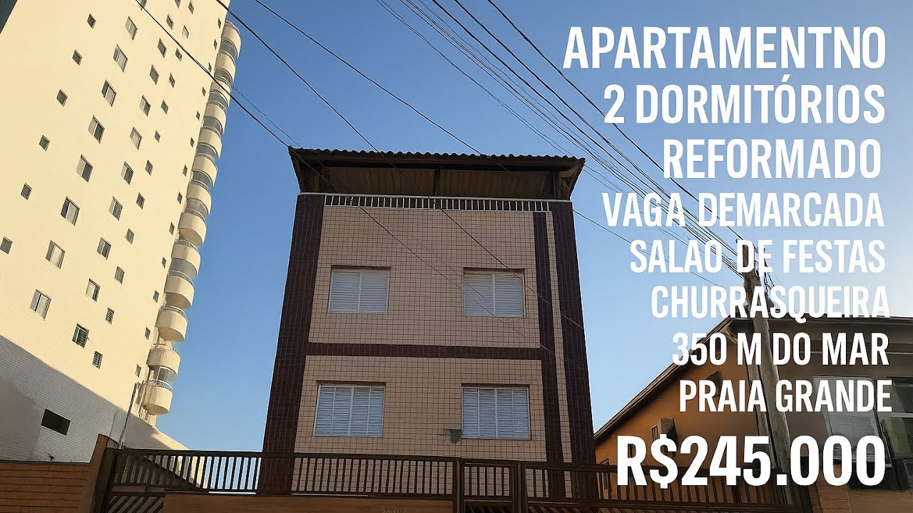 💰 R$245.000 | Apartamento Reformado 2 Dorms em Ocian – Praia Grande, 350m da Praia!