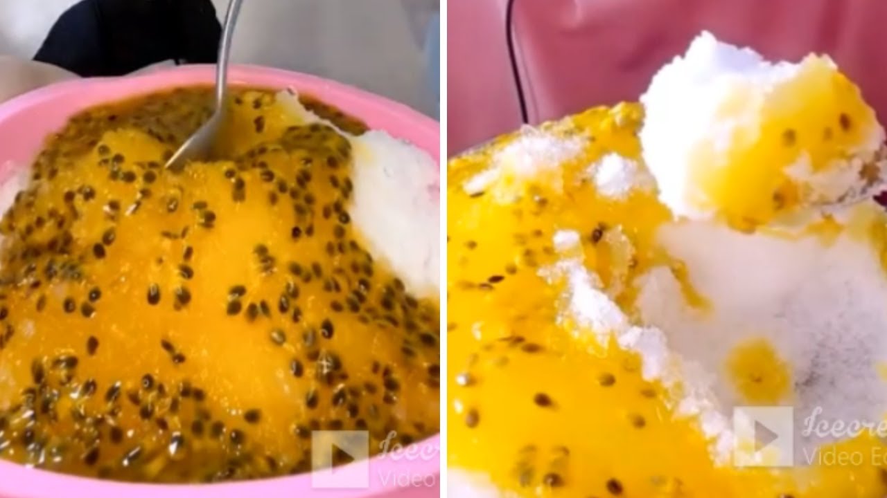 ASMR EATING ICE BLENDED WITH PASSION FRUITS#أكل مثلج ممزوج بالفواكه العاطفية