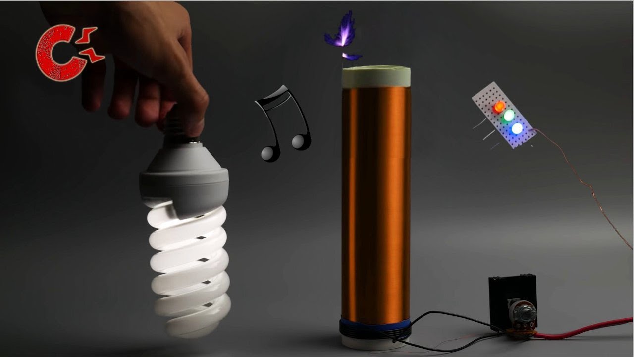 BOBINA DE TESLA CASERA MUSICAL enciende leds y focos a distancia