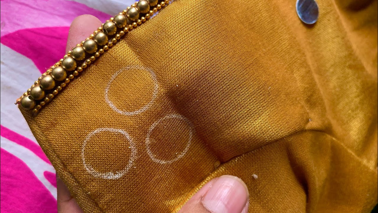 Very easy thread & bead work bridal blouse design on stitched golden blouse wit normal needle stitch