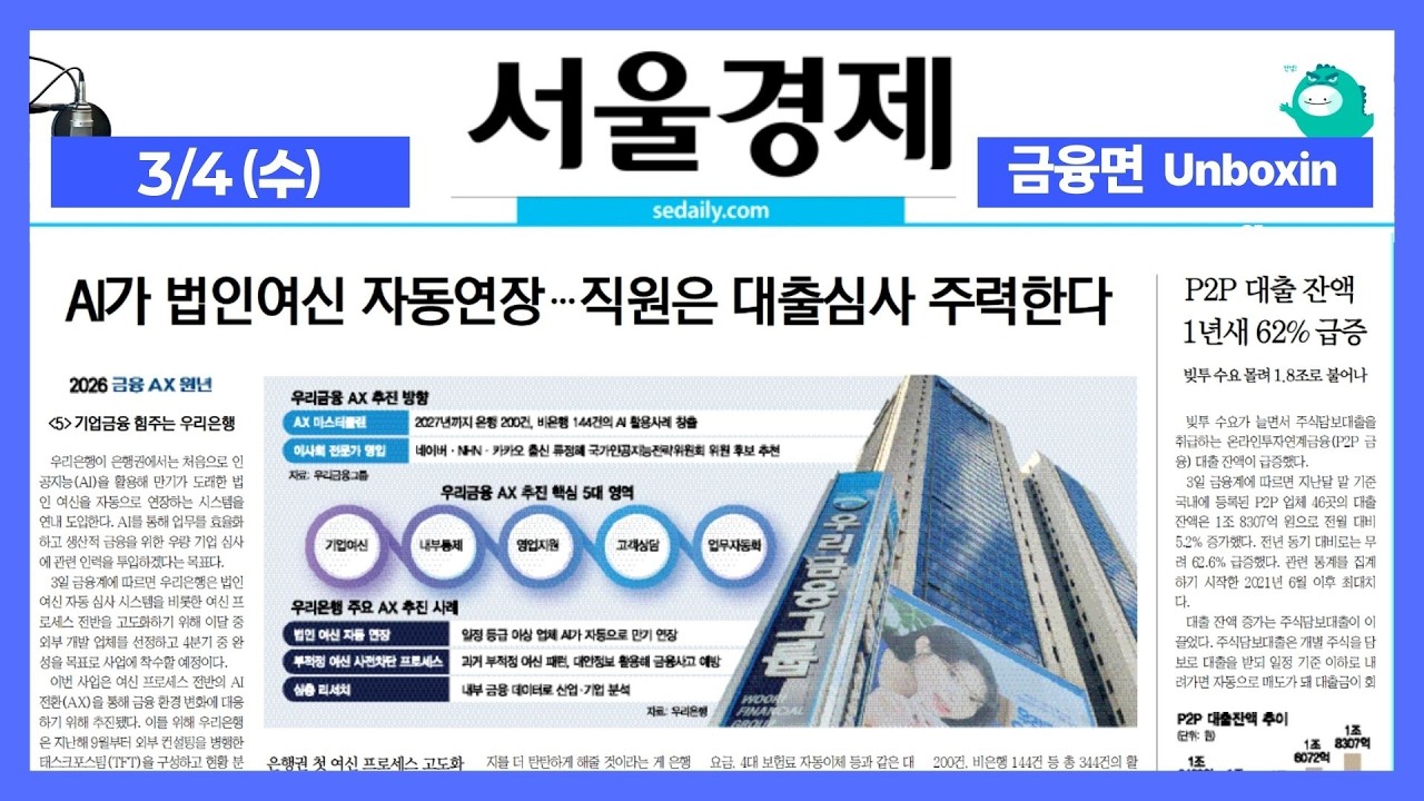 2026년 3월 4일 (수) 금융면 언박싱 [ON AIR 서울경제]