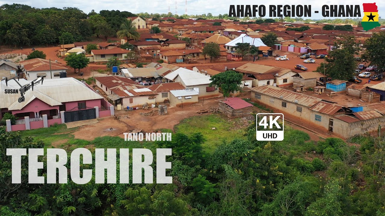 Terchire Aerial view in the Tano North Ahafo Region of Ghana 4K