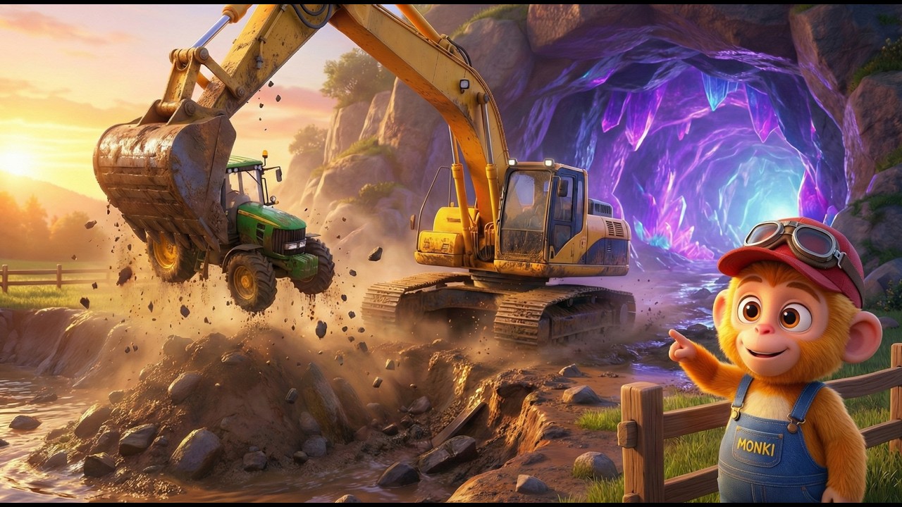 Heavy Excavator Rescue & Bridge Construction: Crystal Cave Discovery | Farming 3D