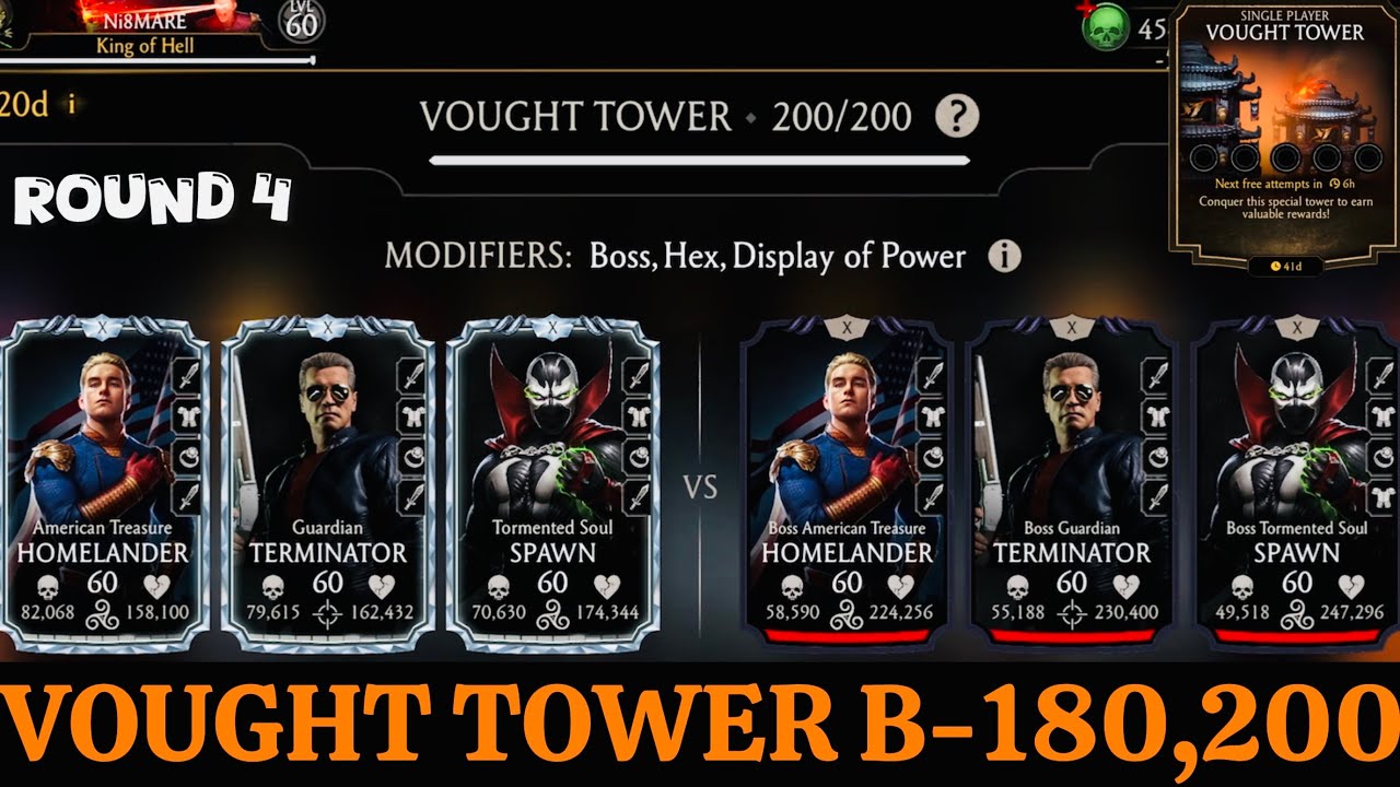 Vought Tower Boss Battle 180 & 200 Fight + Rewards MK Mobile | Mirror Team (Boss Vs Boss)