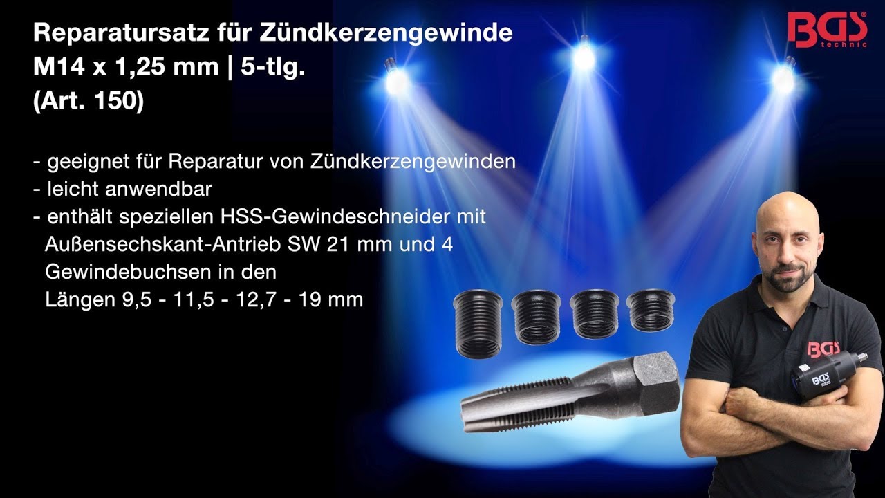 Tutorial: Reparatursatz für Zündkerzengewinde | M14 x 1,25 mm | 5-tlg. (BGS 150)