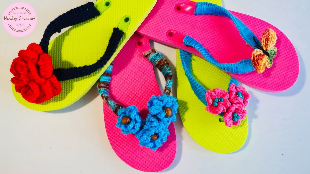 Sandalias de playa decoradas a crochet facil, paso a paso