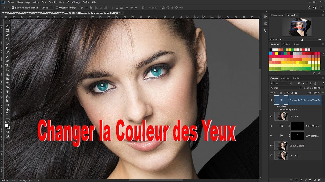 TUTORIEL PHOTOSHOP CC 2018.. CHANGER LA COULEUR DES YEUX