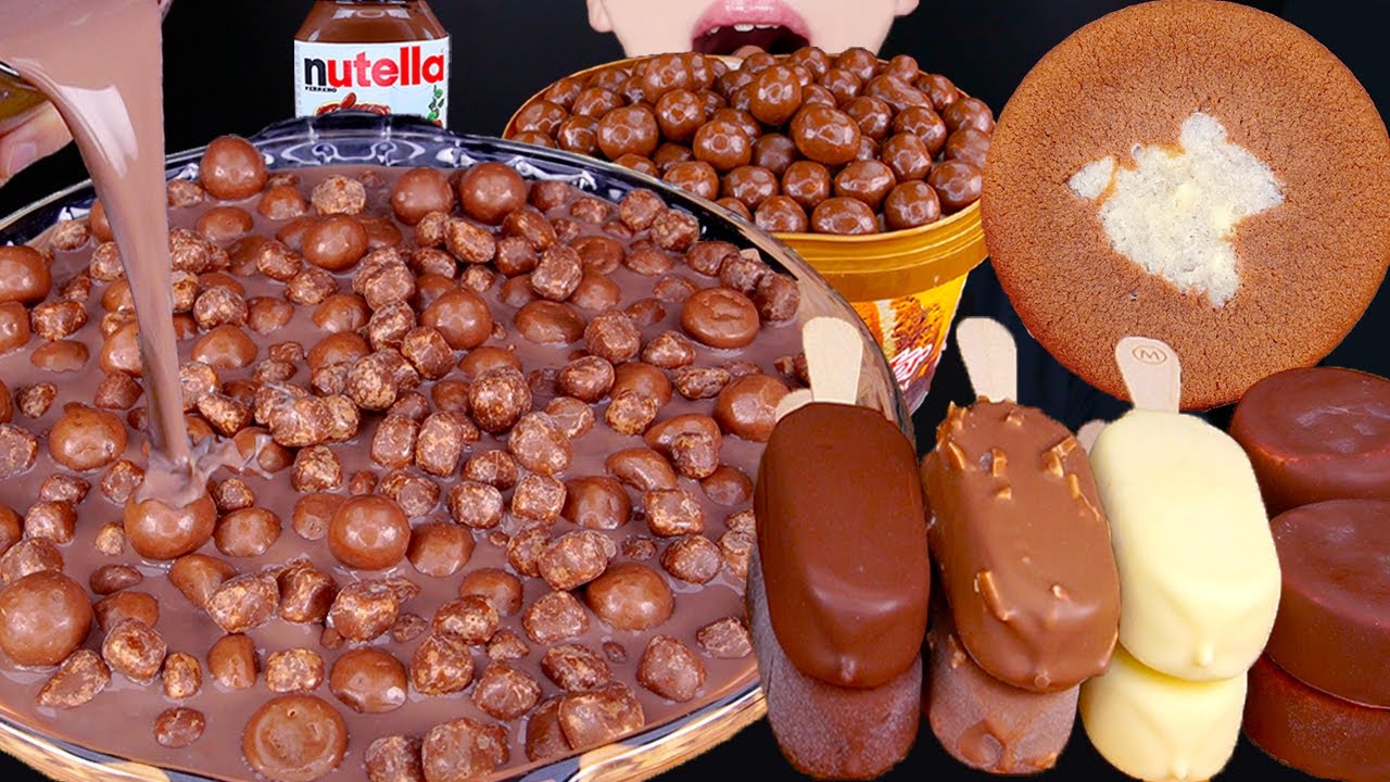 ASMR MALTESERS CHOCOLATE MILK MAGNUM ICE CREAM NUTELLA DESSERT MUKBANG 초콜릿 먹방チョコレート 咀嚼音EATING SOUNDS