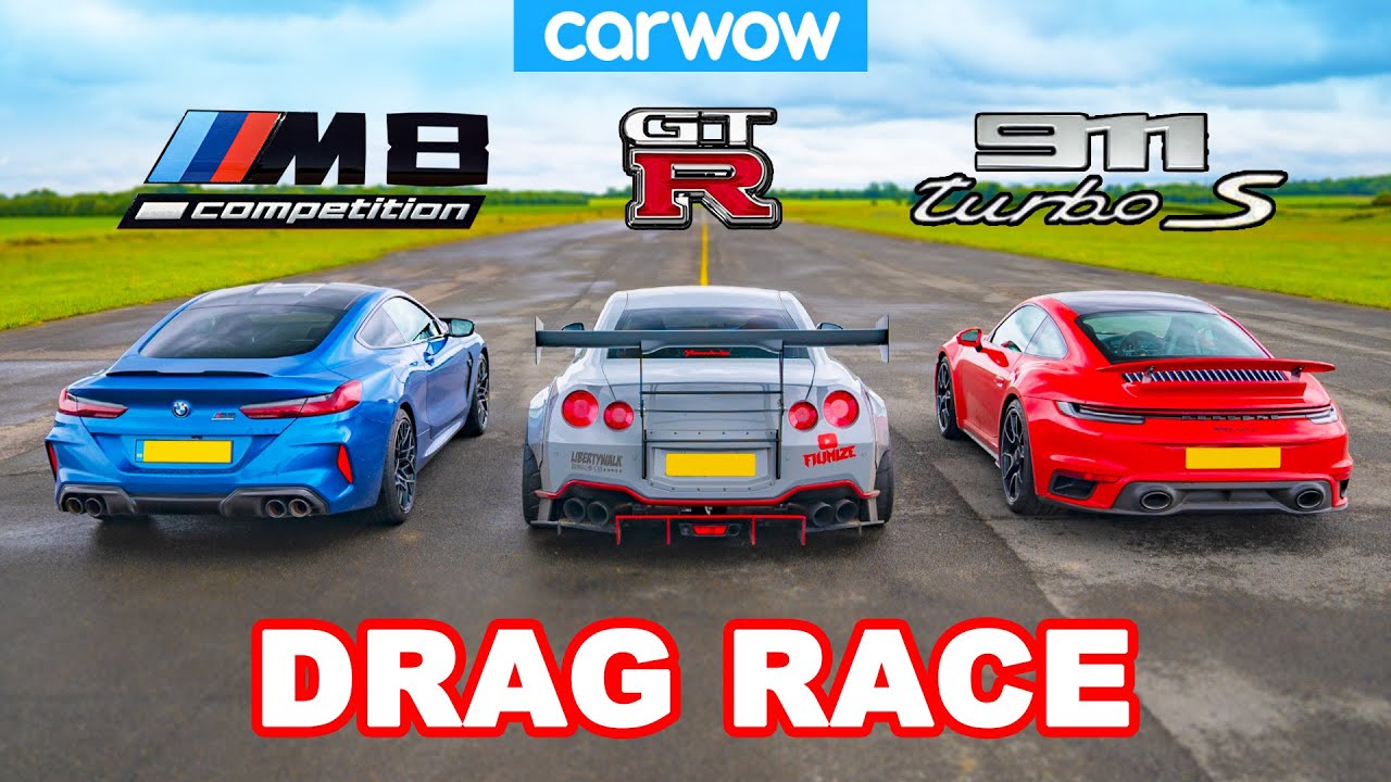 Porsche 911 Turbo v BMW M8 v Nissan GT-R: DRAG RACE