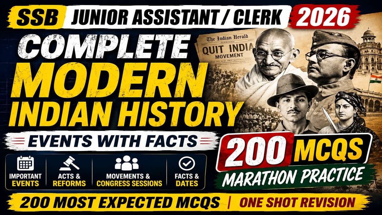 SSB Junior Assistant & Clerk 2026 | Modern Indian History Marathon | 200 MCQs with Facts