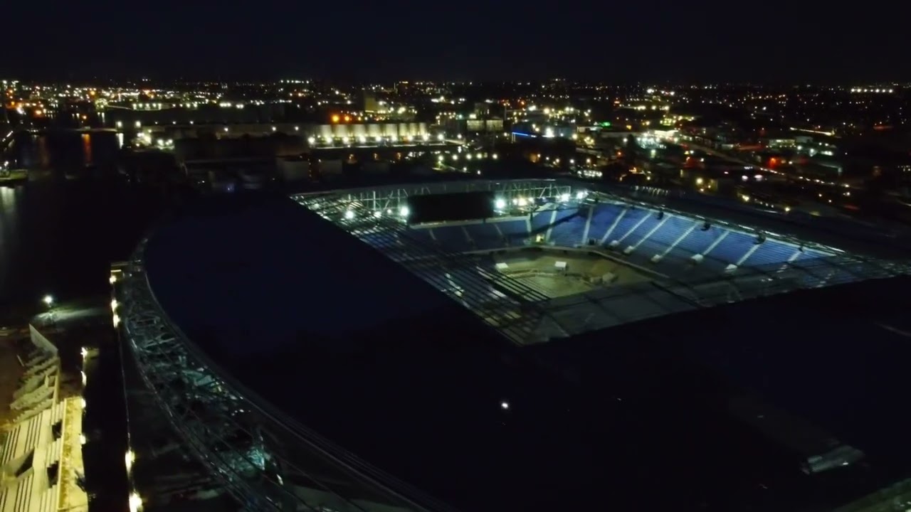 New Everton Stadium at Bramley Moore Dock. Under the lights 29/2/24 💙⚽️