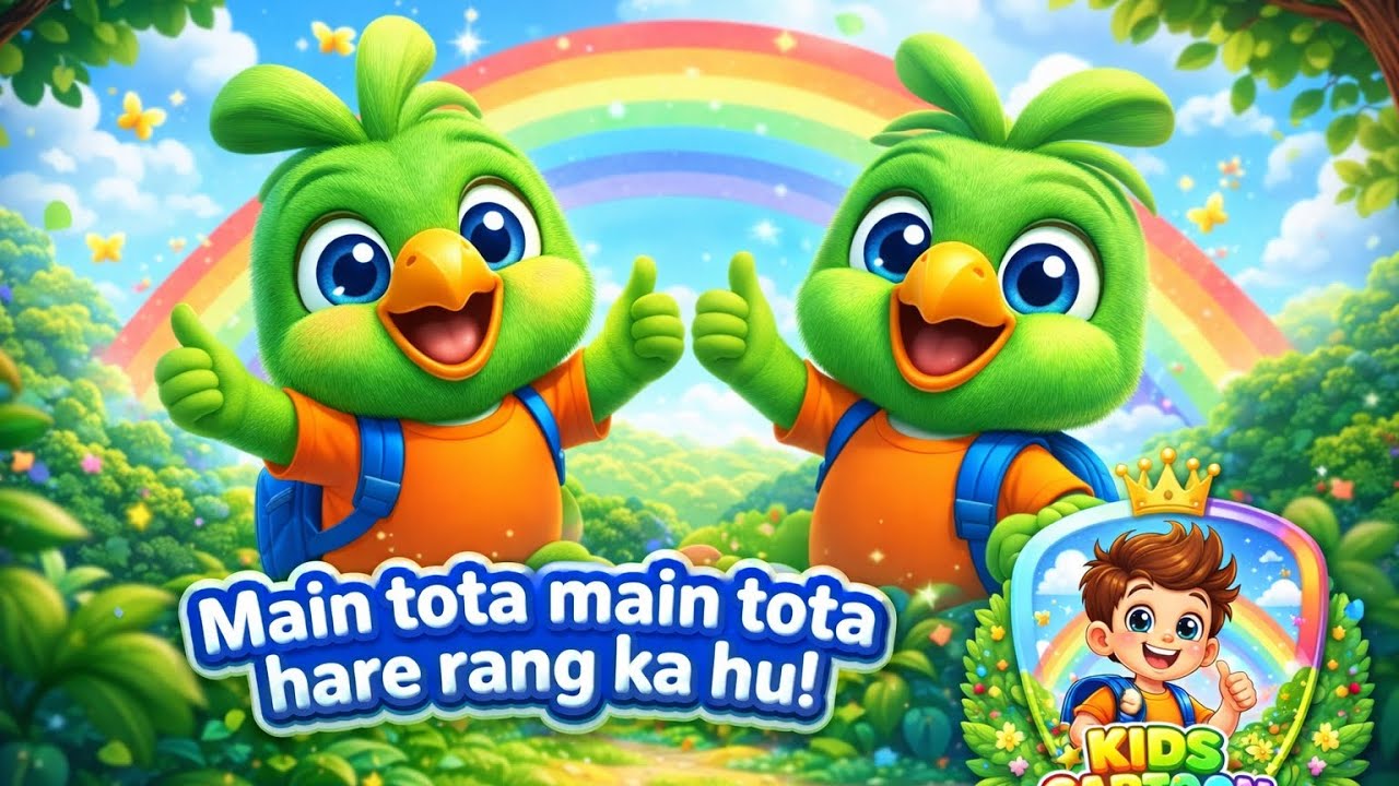 Main Tota Hare Rang Ka 🦜 | 3D Hindi Kids Rhyme | Cute CartoonShort #kidsrhymes #shorts #viralshorts 